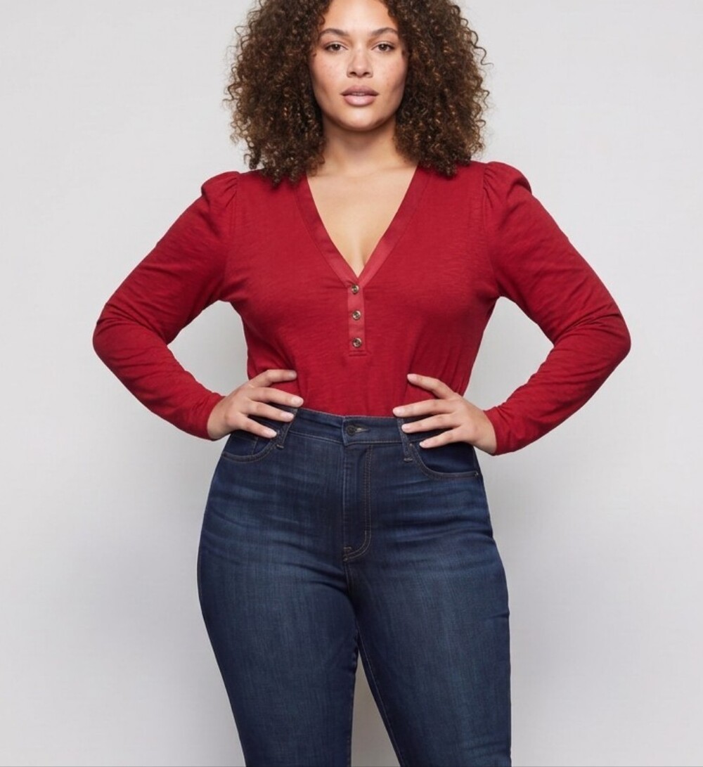 White House Black Market Red V-Neck Long Sleeve Top